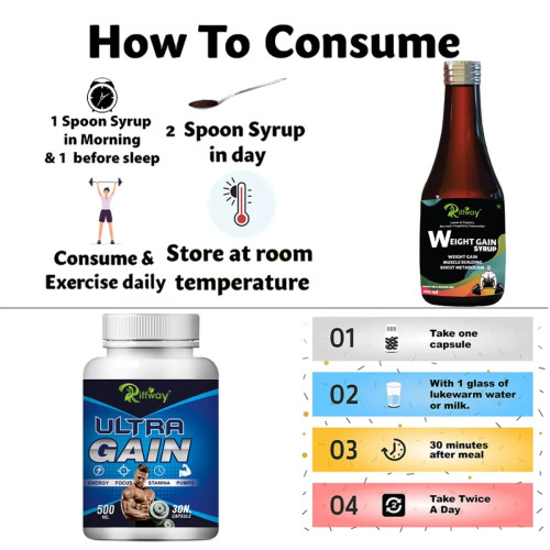 Riffway Weight Gain Syrup + Ultra Gain  Capsules (200ml+30 Capsules) (1Pack)