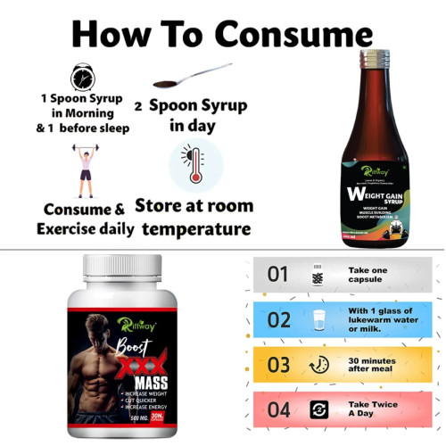 Riffway Weight Gain Syrup + Xxx Mass  Capsules (200ml+30 Capsules) (1Pack)