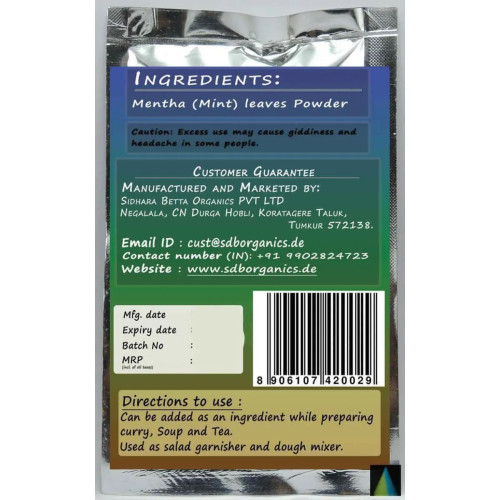 Sidhara Betta Herbals Mentha (Mint) Leaves Powder (15g)