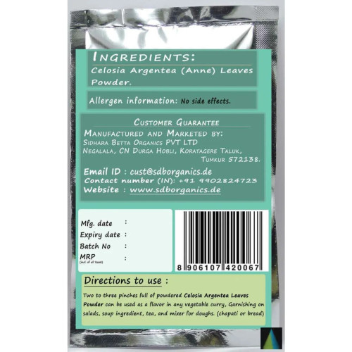Sidhara Betta Herbals Celosia Argentea (Anne) Leaves Powder (15g)