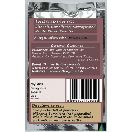Sidhara Betta Herbals Withania Somnifera Whole Plant Powder (15g)