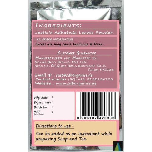 Sidhara Betta Herbals Justicia Adhatoda Leaves Powder (15g)