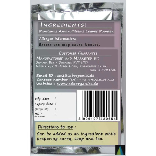 Sidhara Betta Herbals Pandanus Amaryllifolius Leaves Powder (15g)