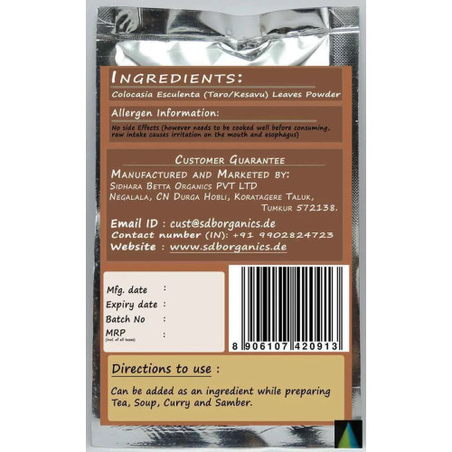 Sidhara Betta Herbals Colocasia Esculenta (Taro And Kesavu) Leaves Powder (15g)