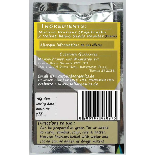 Sidhara Betta Herbals Mucuna Pruriens (Black) (Kapikaachu And Velvet Bean) Seeds Powder (15g)