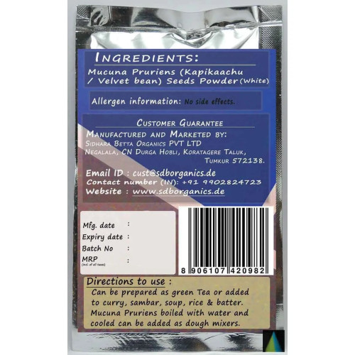 Sidhara Betta Herbals Mucuna Pruriens(White) (Kapikaachu And Velvet Bean) Seeds Powder (15g)
