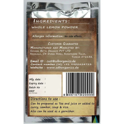 Sidhara Betta Herbals Whole Lemon Powder Citrus Limon (15g)