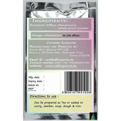 Sidhara Betta Herbals Boerhavia Diffusa (Punarnava) Whole Plant Powder (15g)