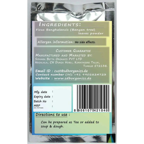 Sidhara Betta Herbals Ficus Benghalensis (Banyan Tree) Leaves Powder (15g)