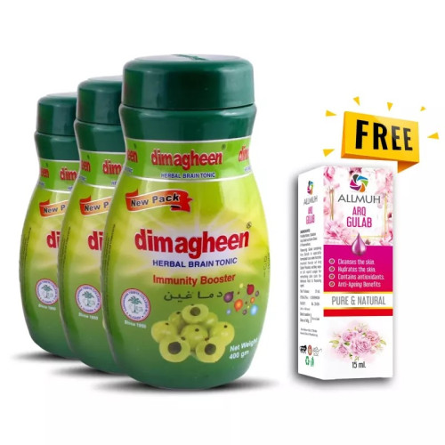 Dawakhana Tibbiya Dimagheen And Free Arq Gulab (400gm + 15ml) (1Pack, Pack of 3)