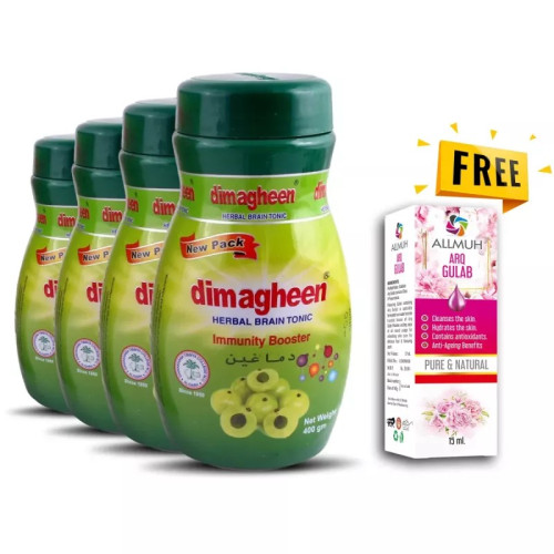 Dawakhana Tibbiya Dimagheen And Free Arq Gulab (400gm + 15ml) (1Pack, Pack of 4)