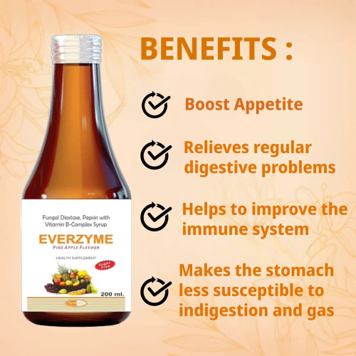 SYMCOX Everzyme Syrup For Healthy Digestion, Relief from Acidity, Constipation and Gas with Fungal diastase and pepsin (200ml)
