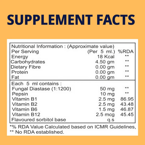 SYMCOX Everzyme Syrup For Healthy Digestion, Relief from Acidity, Constipation and Gas with Fungal diastase and pepsin (200ml)