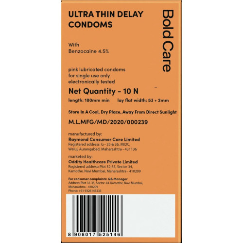 Bold Care Ultra Thin Condoms Delay With Benzocaine 4.5% (10units)