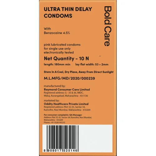 Bold Care Ultra Thin Condoms Delay With Benzocaine 4.5% (10units)