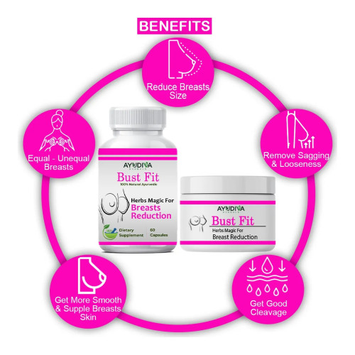 Ayudiva Herbals Bust Fit Breast Reduction  Capsules + Bust Fit Breast Reduction Cream (60 Capsules + Cream 50g) (1Pack)