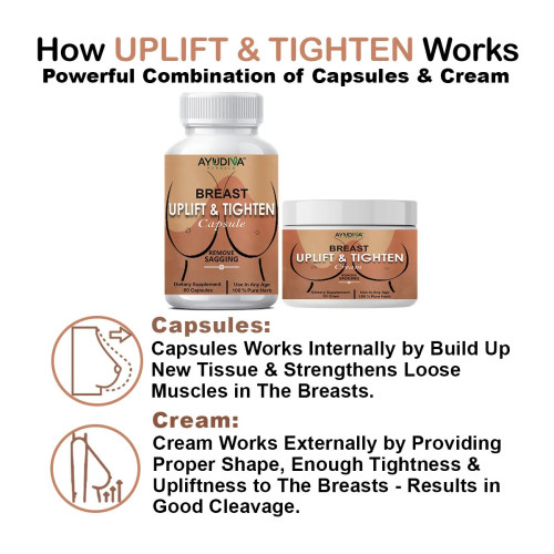 Ayudiva Herbals Breast Uplift & Tighten  Capsules + Breast Uplift & Tightening Cream (60 Capsules + Cream 50g) (1Pack)
