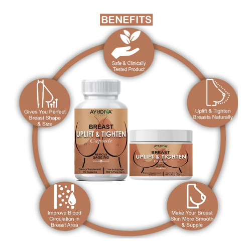 Ayudiva Herbals Breast Uplift & Tighten  Capsules + Breast Uplift & Tightening Cream (60 Capsules + Cream 50g) (1Pack)