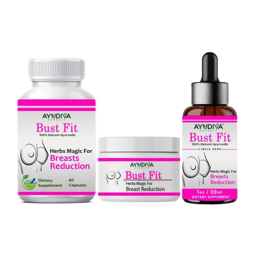 Ayudiva Herbals Bust Fit Breasts Reduction  Capsules + Bust Fit Breast Reduction Cream + Bust Fit Liquid Drops (60 Capsules + Cream 50g + Drops 30ml) (1Pack)