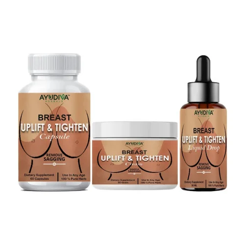 Ayudiva Herbals Breast Uplift & Tighten  Capsules + Breast Uplift & Tighten Cream + Breast Uplift & Tighten Liquid Drops (60 Capsules + Cream 50g + Drops 30ml) (1Pack)