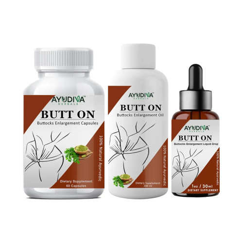 Ayudiva Herbals Butt On Buttocks Enlargement  Capsules + Butt On Buttocks Enlargement Oil + Butt On Buttocks Enlargement Liquid Drops (60 Capsules + Oil 200ml + Drops 30ml) (1Pack)