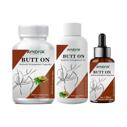 Ayudiva Herbals Butt On Buttocks Enlargement  Capsules + Butt On Buttocks Enlargement Oil + Butt On Buttocks Enlargement Liquid Drops (60 Capsules + Oil 200ml + Drops 30ml) (1Pack)