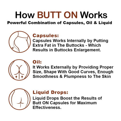 Ayudiva Herbals Butt On Buttocks Enlargement  Capsules + Butt On Buttocks Enlargement Oil + Butt On Buttocks Enlargement Liquid Drops (60 Capsules + Oil 200ml + Drops 30ml) (1Pack)