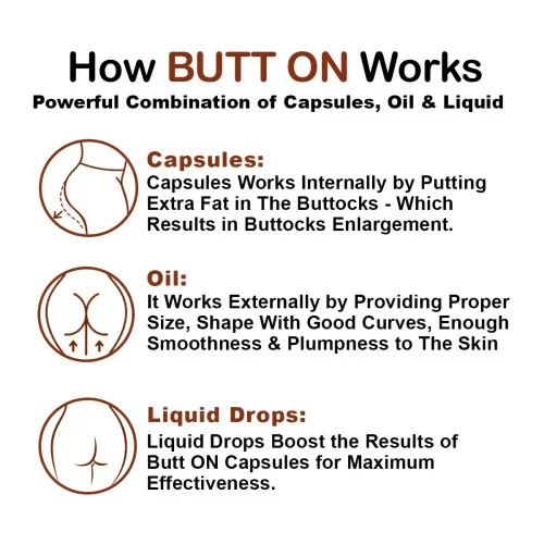 Ayudiva Herbals Butt On Buttocks Enlargement  Capsules + Butt On Buttocks Enlargement Oil + Butt On Buttocks Enlargement Liquid Drops (60 Capsules + Oil 200ml + Drops 30ml) (1Pack)