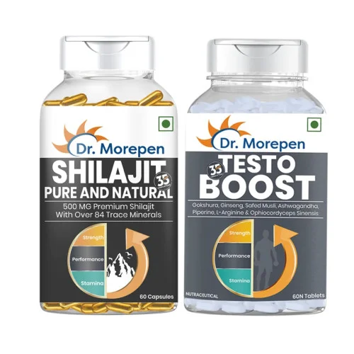 Dr Morepen Shilajit  Capsules And Testosterone Booster  Tablets (60 Cap + 60  Tablets) (1Pack)