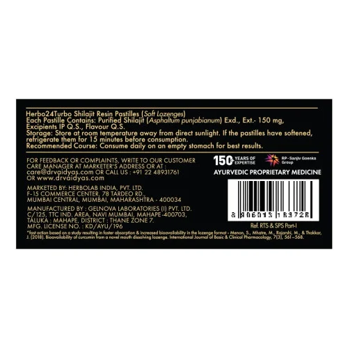Dr Vaidyas Herbo24Turbo Shilajit Resin Lozenges (Pastilles) (Mint Flavour) (30pcs)