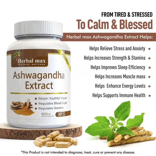 Herbal Max Ashwagandha Extract  Capsules (30 Capsules)