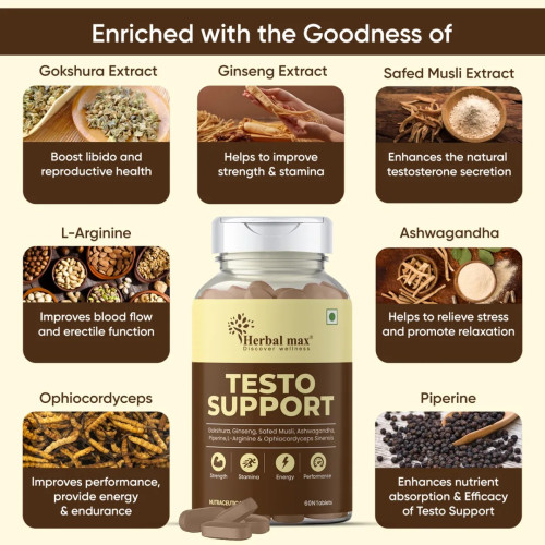 Herbal Max Testo Support  Capsules (60 Capsules)