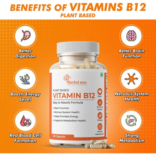 Herbal Max Plant Based Vitamin B12  Capsules (60 Capsules)