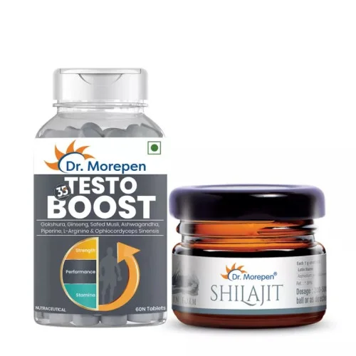 Dr Morepen Natural & Pure Shilajit Resin Form And Testo Boost  Tablets For Men (15gm +  60  Tablets) (1Pack)