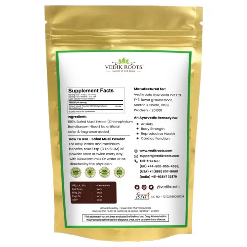 Vedikroots Safed Musli Root Powder (100g, Pack of 3)