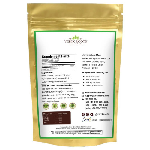 Vedikroots Gokhru Powder (100g, Pack of 3)