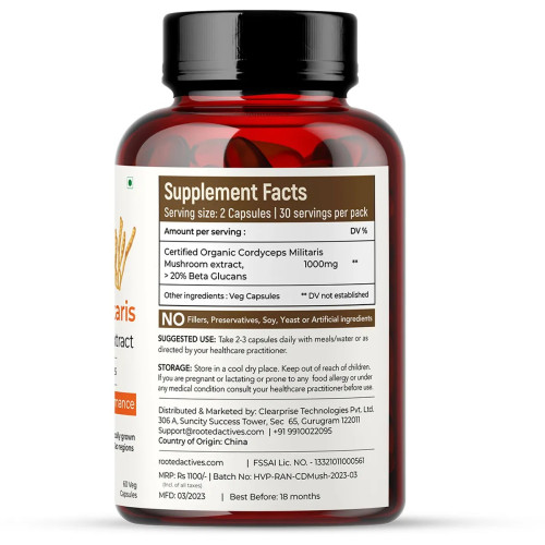 Rooted Active Naturals Cordyceps Militaris  Capsules (60cap)