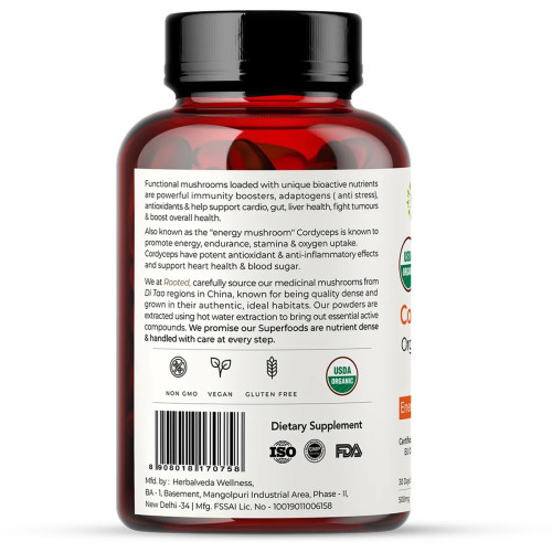 Rooted Active Naturals Cordyceps Militaris  Capsules (60cap)