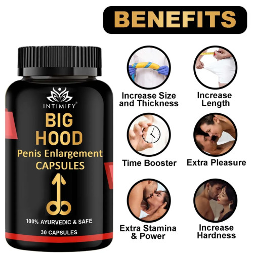 Intimify Big Hood Penis Enlargement  Capsules + Size Gain Ling Booster Oil (30  Capsules + 15 ml) (1Pack)