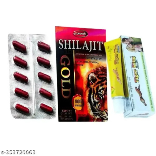 Dr Chopra Shilajit Gold  Capsules + Tiger King Cream For Men (10 Capsules + 5g) (1Pack)