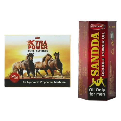 Dr Chopra Xtra Power Musli  Capsulesule + Sandda Double Power Oil (10 Capsules +15ml) (1Pack)