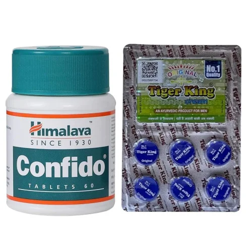 Amritveda Tiger King Cream + Himalaya Confido  Tablet For Men (6x1.2g + 60 Capsules) (1Pack)