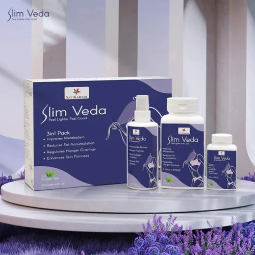 Sat Kartar Slim Veda 3 in 1 Pack Weight Loss  Capsules + Oil (60 Capsules+60 Capsules+100ml) (1Pack)