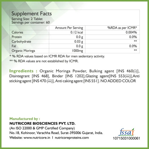 Healthoxide Organic Moringa  Tabletslats (120 Tablets)