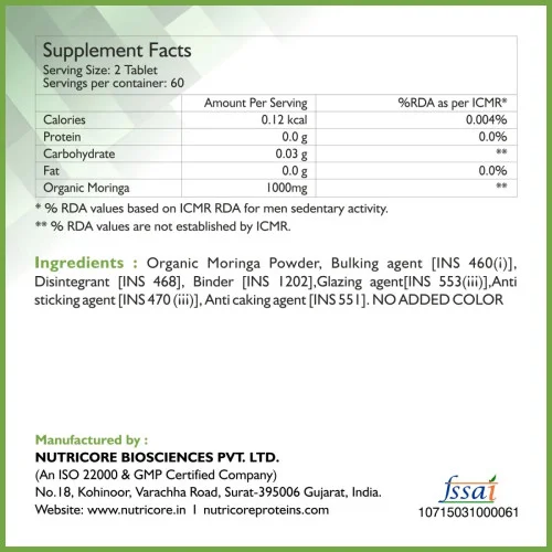 Healthoxide Organic Moringa  Tabletslats (120 Tablets)