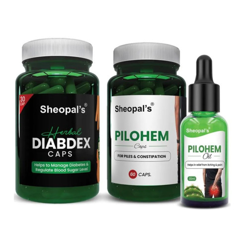 Sheopals Diabdex + Pilohem  Capsules + Pilohem Oil (30Cap + 60Cap +30ml) (1Pack)