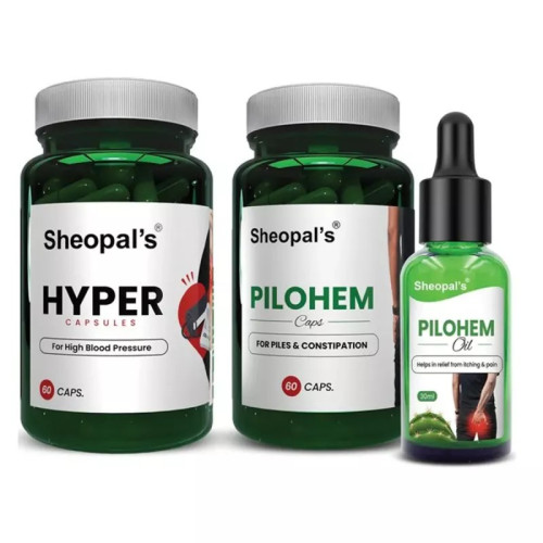 Sheopals Hyper + Pilohem  Capsules + Pilohem Oil (Each 60Cap +30ml) (1Pack)
