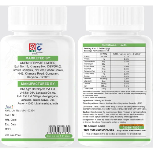 Dr Mantra Wheatgrass  Tablets (60 Tablets)