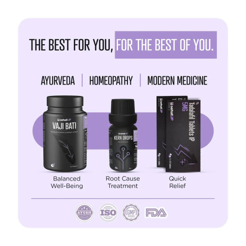 SehatUP Vaji Bati  Tablets + Kern Drop + Tadalafil  Tablets Ip 5mg + Dapoxetine Hydrochloride  Tablets Ip 30mg (Each  Tablets 30 + Drop 30ml +  Tablets 4) (1Pack)