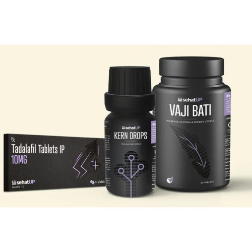SehatUP Tadalafil  Tablets Ip (10mg) + Kern Drops + Vaji Bati  Tablets (4 Tablets + 30ml + 30 Tablets) (1Pack)